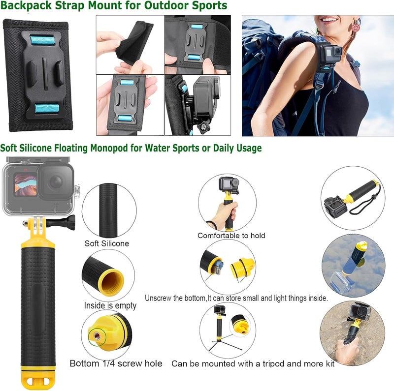 Gurmoir Accessory Kit with Waterproof Case for Go Pro Hero 13 12 11 10 9 Black. Underwater Diving Housing Floating Hand Grip Screen Protector Bundle Pack for GoPro 13 12 11 10 9 Camera(DT13) - Image 3